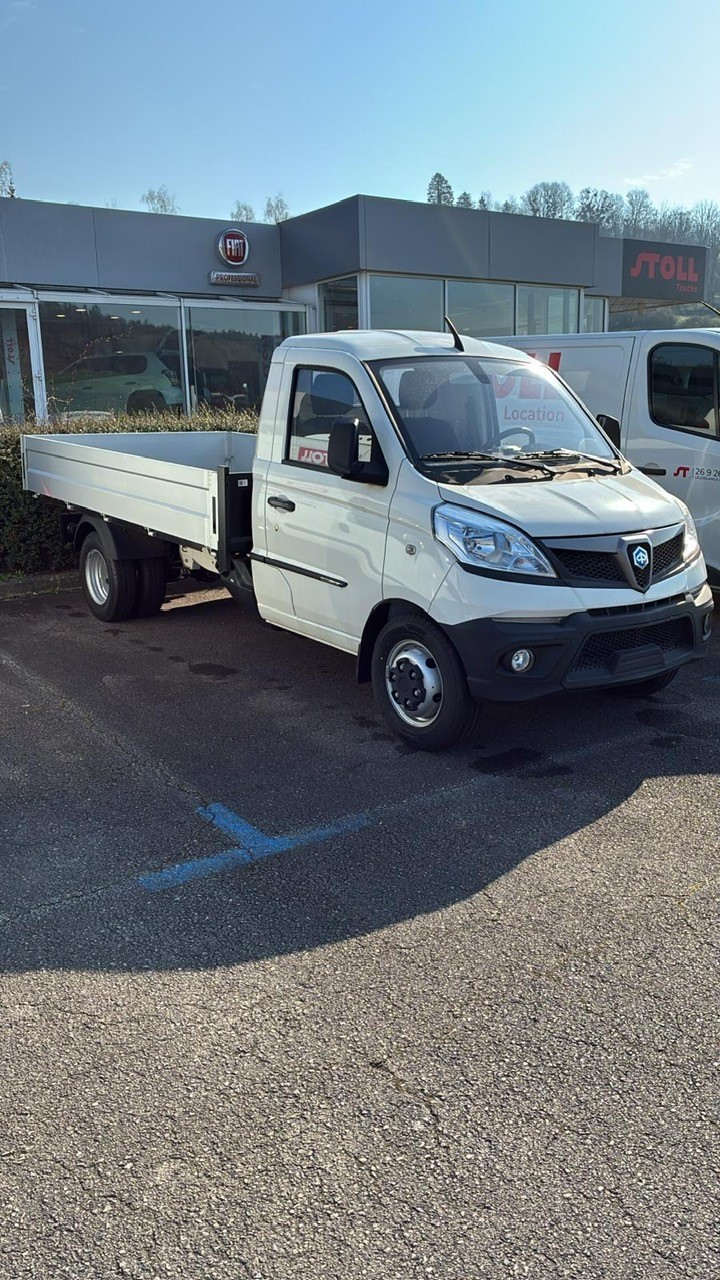 Camionnette blanche stationnée devant un concessionnaire